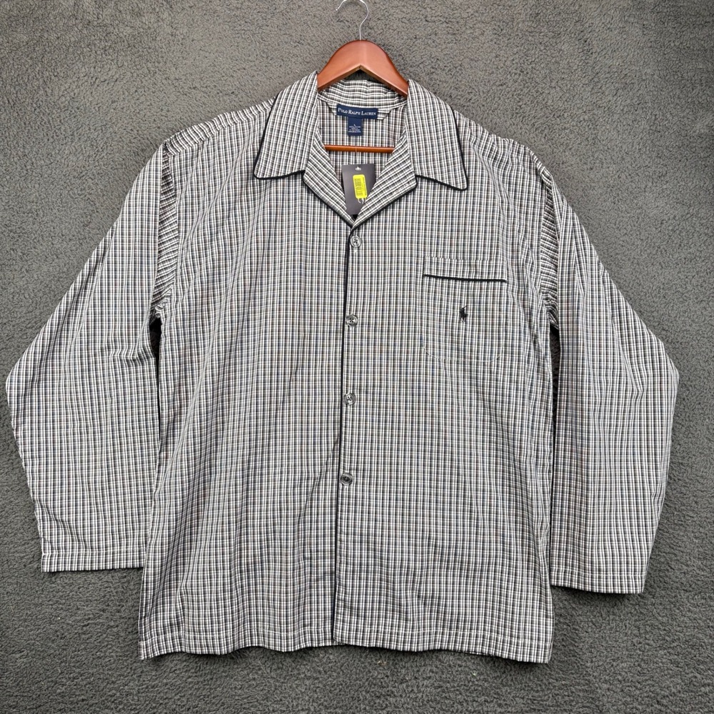 Polo Ralph Lauren Mens Sleepwear Pajama Shirt Large Black White‎ Plaid PL2584 L